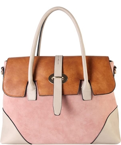 Faux Leather Three Tone Shoulder Bag CL-3501 PINK